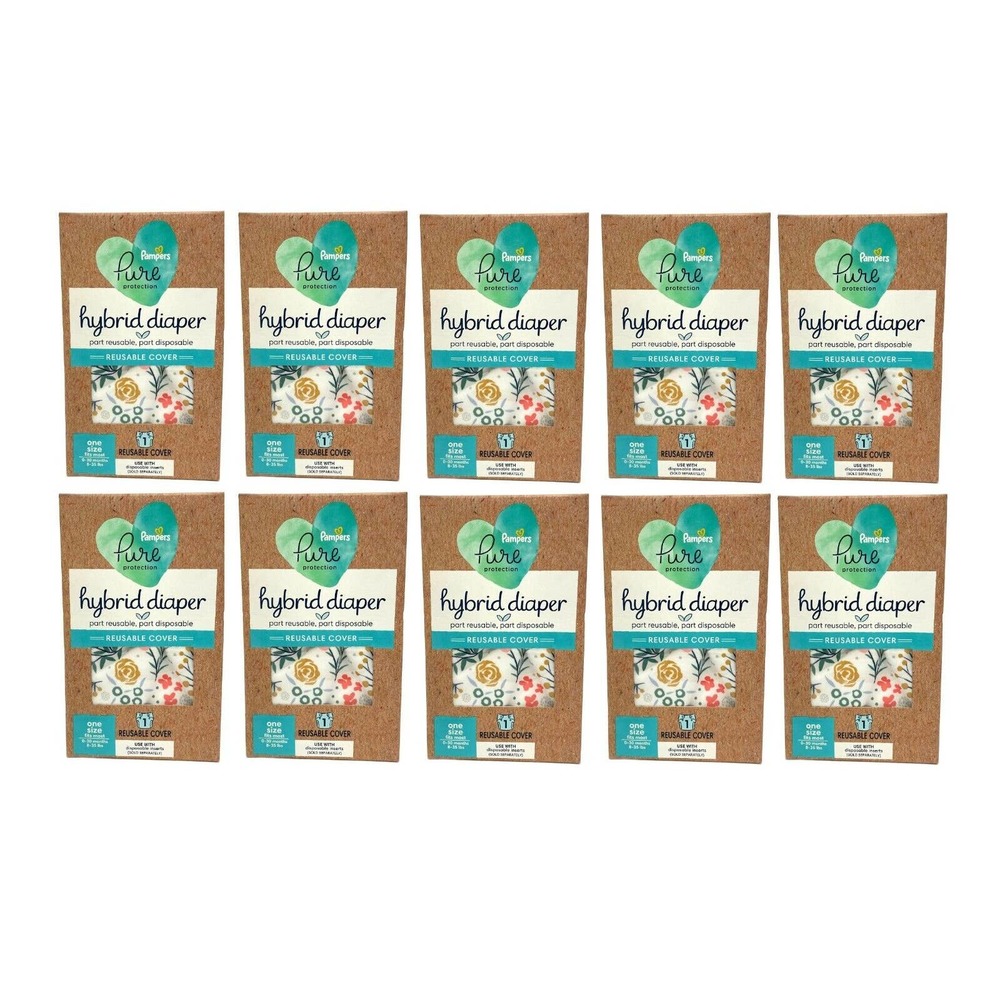 NEW Pampers Pure Hybrid Reusable Cloth Diaper Cover, One Sz - PACK OF 10, Floral
